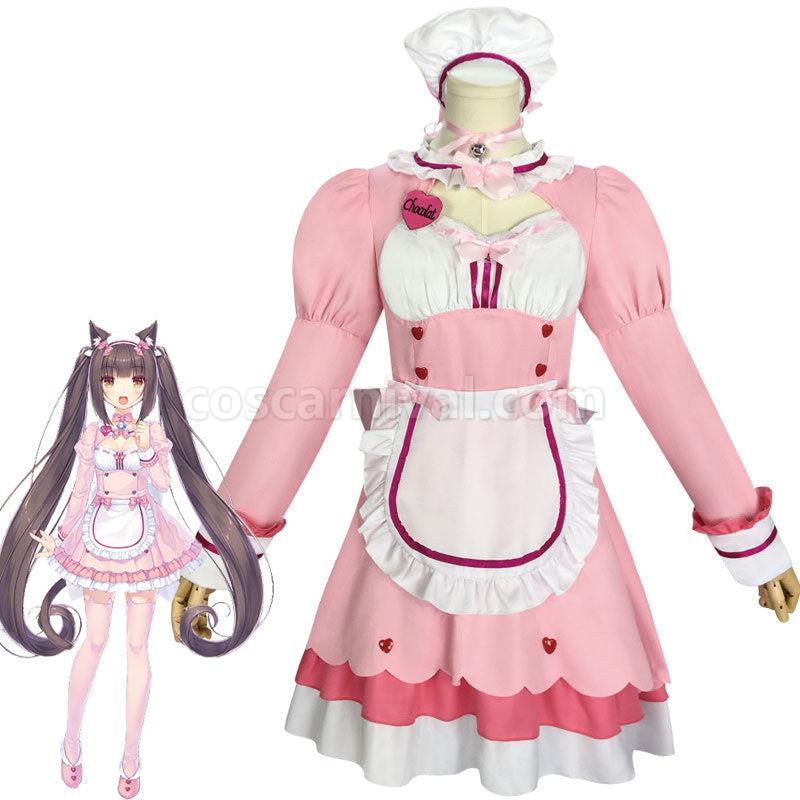 Nekopara Chocola Vanilla Pink Maid Uniform Cosplay Costumes coscarnival01113929