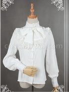 Neverland White High Collar Bowknot Lantern Sleeve Lolita Blouse coscarnival
