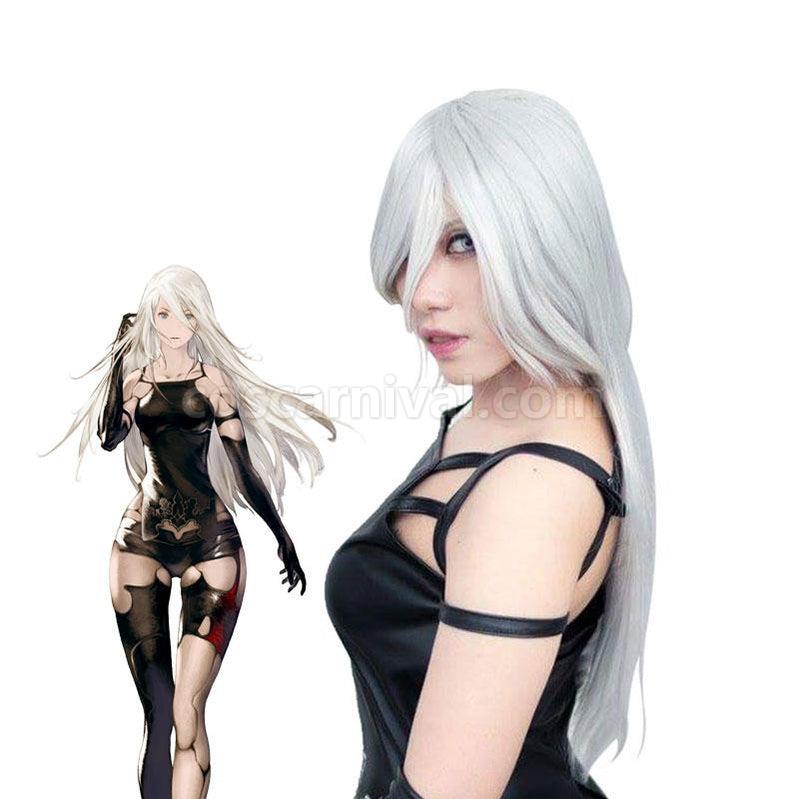 Nier Automata Yorha A2 Type a No.2 Women Synthetic Long Silver Halloween Cosplay Wigs coscarnival011117991
