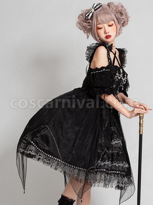 Night Elf Series JSK Black Lace Retro Elegant Gothic Lolita Sling Dress coscarnival