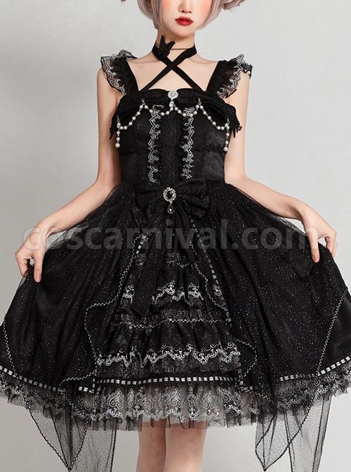 Night Elf Series JSK Black Lace Retro Elegant Gothic Lolita Sling Dress coscarnival