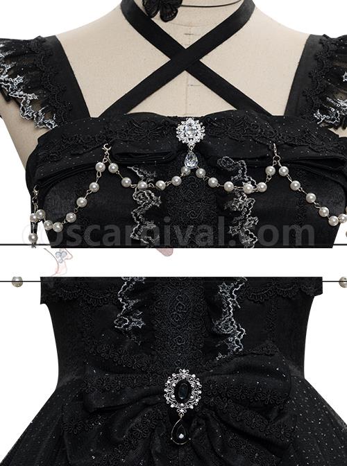 Night Elf Series JSK Black Lace Retro Elegant Gothic Lolita Sling Dress coscarnival