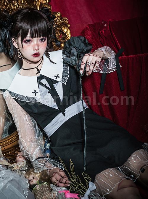 Night Lily Series Black Gothic Lolita Long Sleeve Dress coscarnival