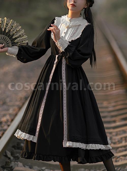 Nun-Style-Black-White-Stand-Up-Collar-Lace-Ruffles-Large-Skirt-Classic-Lolita-Long-Sleeved-Dress-coscarnival-2463