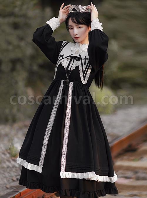 Nun-Style-Black-White-Stand-Up-Collar-Lace-Ruffles-Large-Skirt-Classic-Lolita-Long-Sleeved-Dress-coscarnival-2472