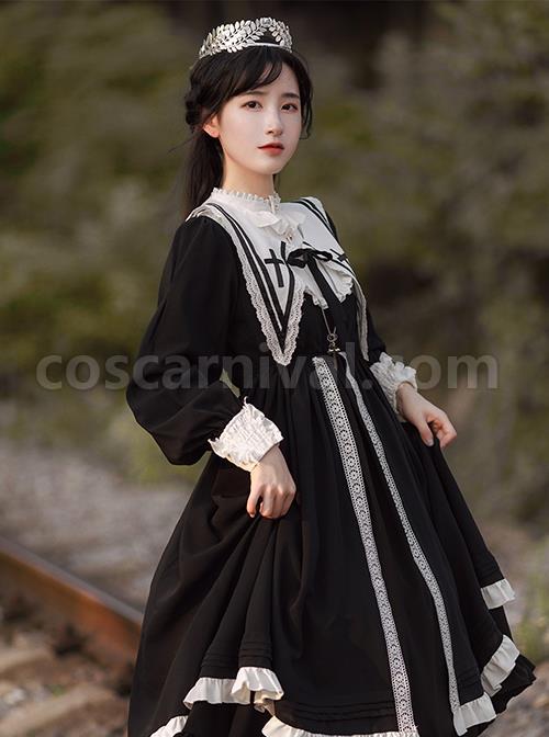 Nun-Style-Black-White-Stand-Up-Collar-Lace-Ruffles-Large-Skirt-Classic-Lolita-Long-Sleeved-Dress-coscarnival-2475