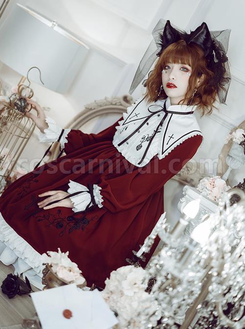 Oath Roses Series OP Gothic Lolita Long Sleeve Dress coscarnival