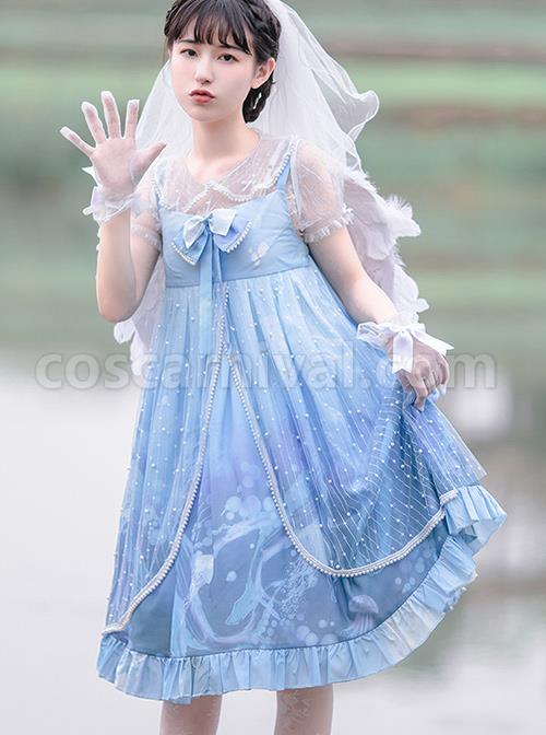 Ocean-Series-Whale-And-Jellyfish-Printing-Classic-Lolita-Blue-Sling-Dress-coscarnival-4170