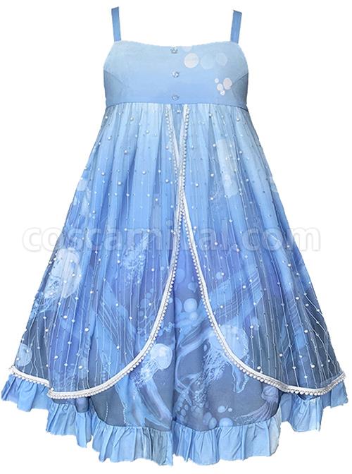 Ocean-Series-Whale-And-Jellyfish-Printing-Classic-Lolita-Blue-Sling-Dress-coscarnival-4194