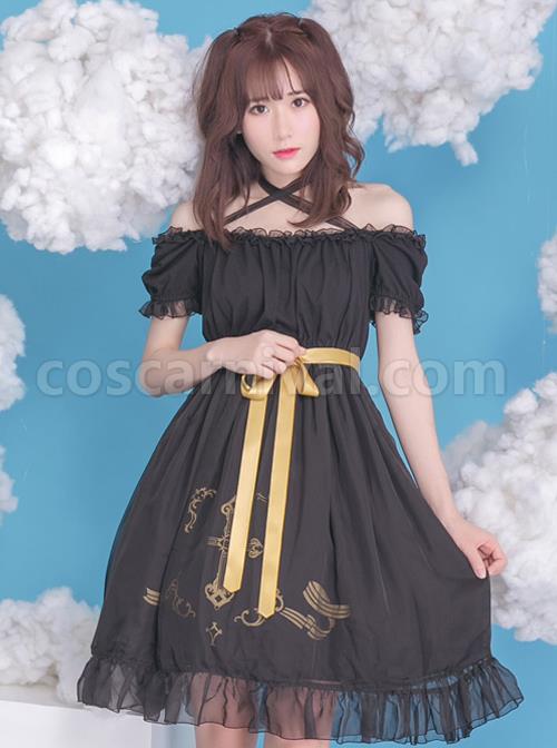 Off-shoulder Cross Bowknot Gothic Lolita Short Sleeve Dress coscarnival