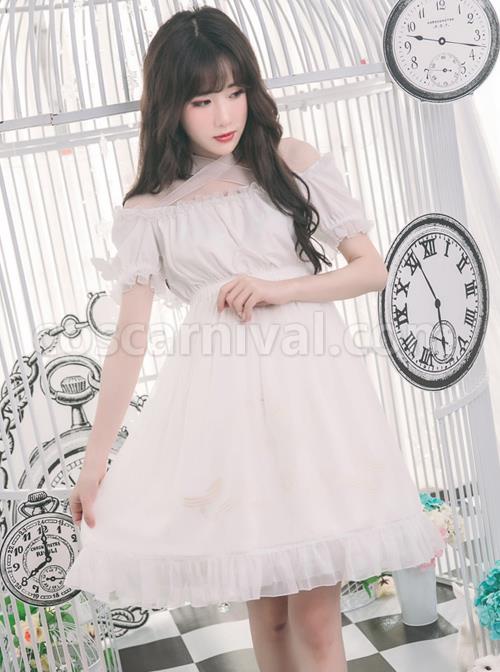 Off-shoulder Cross Bowknot Gothic Lolita Short Sleeve Dress coscarnival