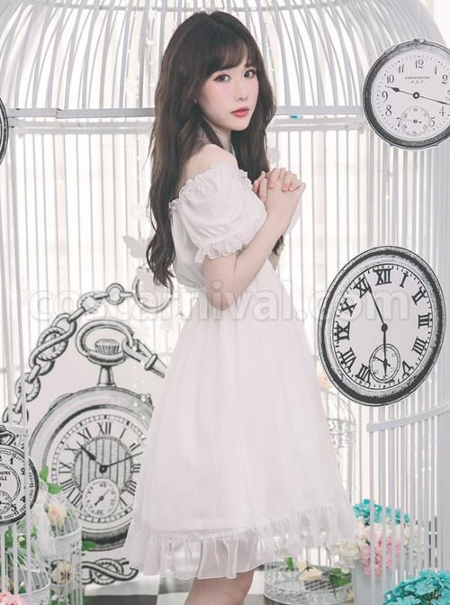Off-shoulder Cross Bowknot Gothic Lolita Short Sleeve Dress coscarnival