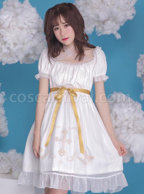 Off-shoulder Cross Bowknot Gothic Lolita Short Sleeve Dress coscarnival