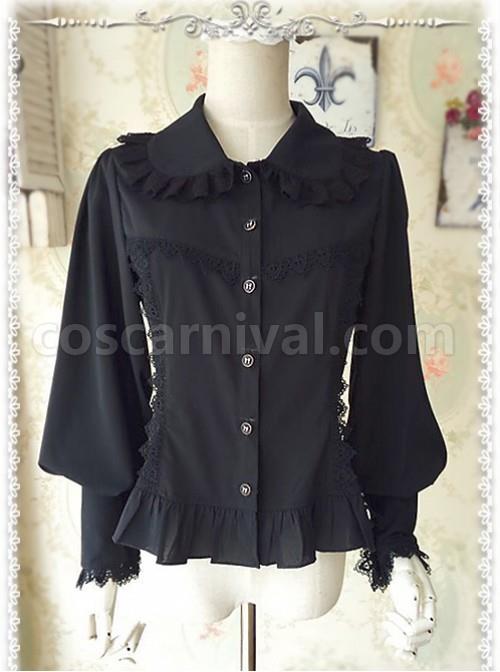 Ordinary Leg-of-mutton Sleeve Black Chiffon Classic Lolita Shirt coscarnival