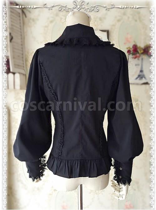 Ordinary Leg-of-mutton Sleeve Black Chiffon Classic Lolita Shirt coscarnival