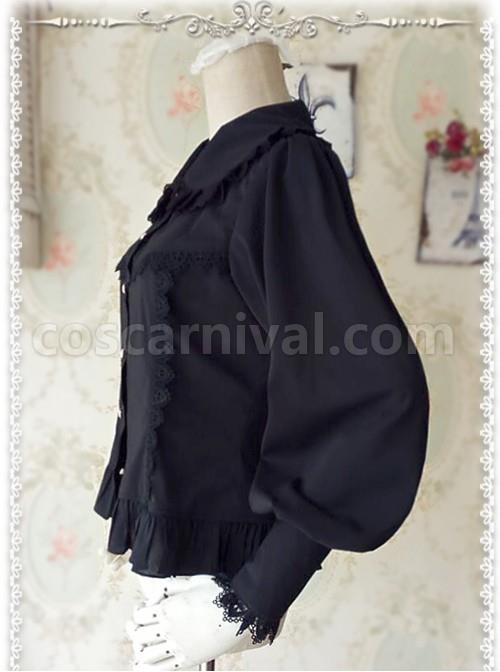 Ordinary Leg-of-mutton Sleeve Black Chiffon Classic Lolita Shirt coscarnival