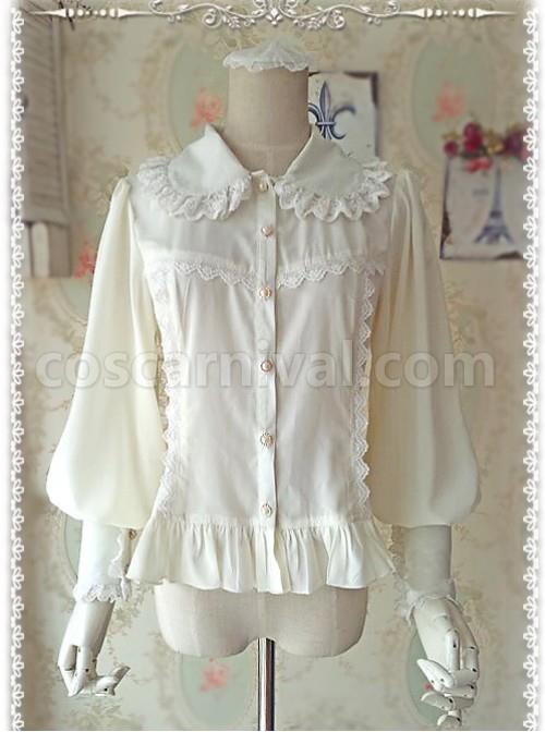 Ordinary Leg-of-mutton Sleeve Milky White Chiffon Classic Lolita Shirt coscarnival