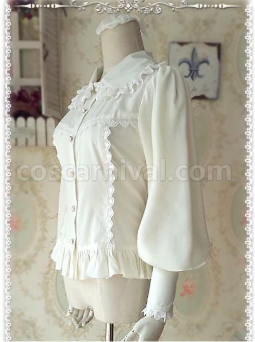 Ordinary Leg-of-mutton Sleeve Milky White Chiffon Classic Lolita Shirt coscarnival