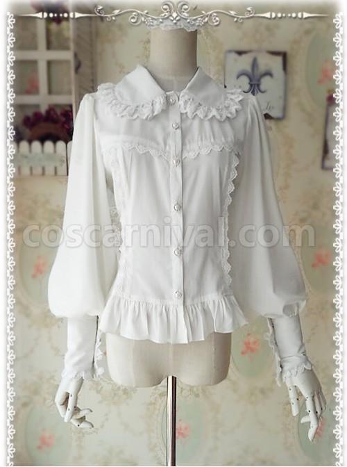 Ordinary Leg-of-mutton Sleeve White Chiffon Classic Lolita Shirt coscarnival