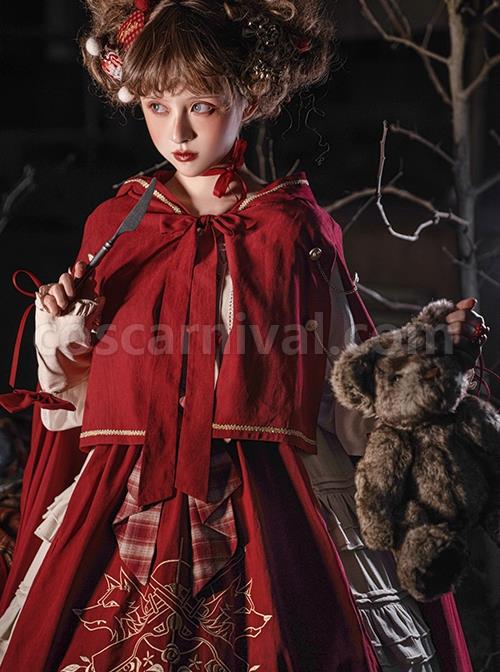 Palace-Little-Red-Riding-Hood-Series-Lace-Ruffled-Plaid-Bowknot-Grey-Wolf-Rose-Embroidery-Christmas-Classic-Lolita-Dress-Cloak-Set-coscarnival-2420