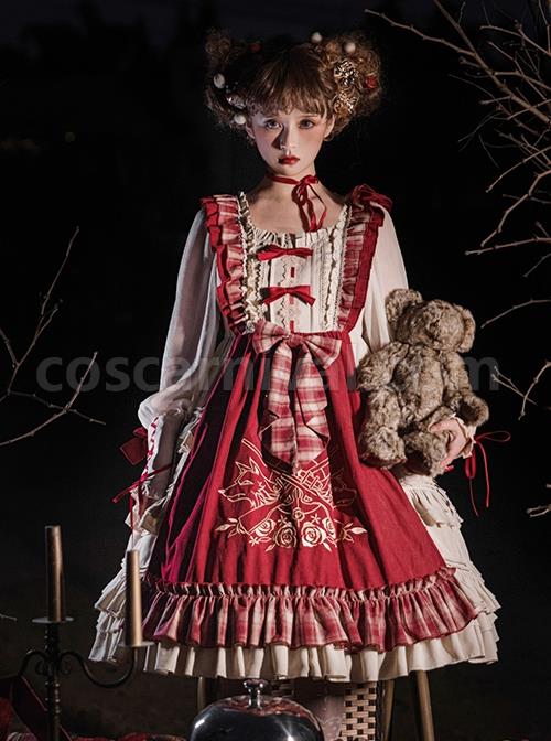 Palace-Little-Red-Riding-Hood-Series-Lace-Ruffled-Plaid-Bowknot-Grey-Wolf-Rose-Embroidery-Christmas-Classic-Lolita-Dress-Cloak-Set-coscarnival-2443