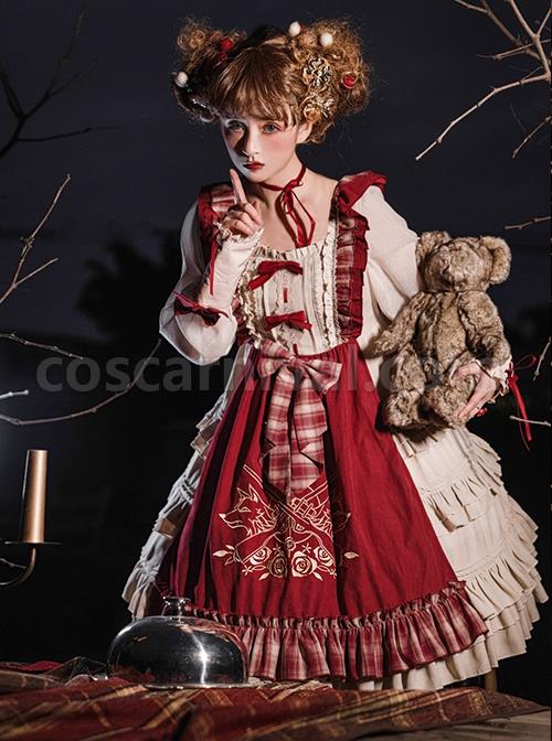 Palace-Little-Red-Riding-Hood-Series-Lace-Ruffled-Plaid-Bowknot-Grey-Wolf-Rose-Embroidery-Christmas-Classic-Lolita-Dress-Cloak-Set-coscarnival-2449