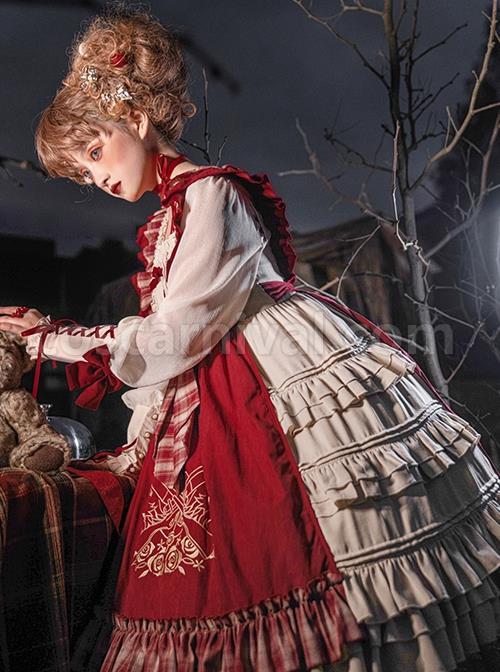 Palace-Little-Red-Riding-Hood-Series-Lace-Ruffled-Plaid-Bowknot-Grey-Wolf-Rose-Embroidery-Christmas-Classic-Lolita-Dress-Cloak-Set-coscarnival-2454