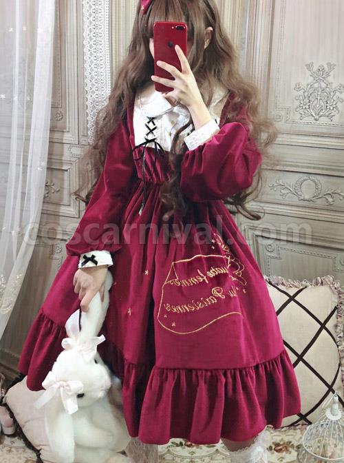 Palace Style Retro Lace Long Sleeve Red Gothic Lolita Dress coscarnival