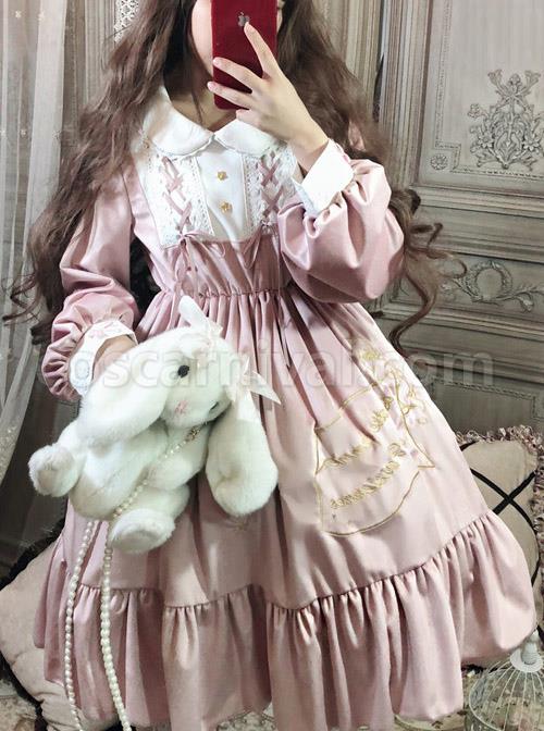 Palace Style Retro Lace Long Sleeve Red Gothic Lolita Dress coscarnival