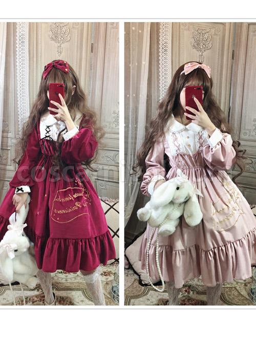 Palace Style Retro Lace Long Sleeve Red Gothic Lolita Dress coscarnival