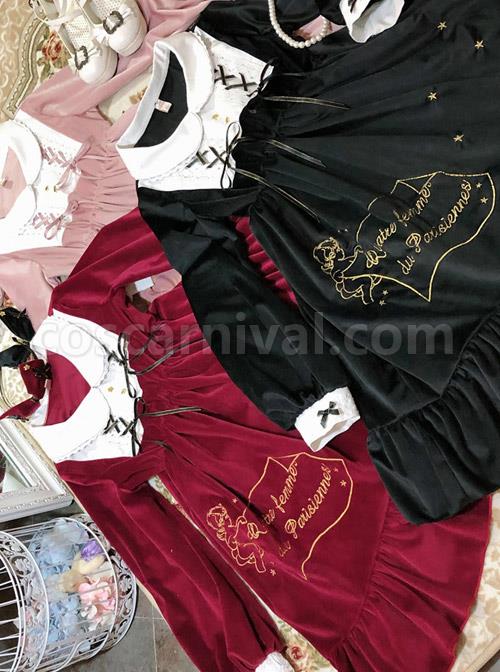 Palace Style Retro Lace Long Sleeve Red Gothic Lolita Dress coscarnival