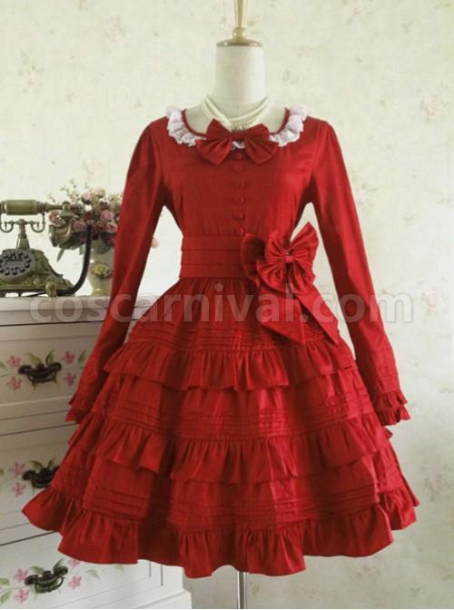 Palace Style Retro Lace Long Sleeve Wine Red Gothic Lolita Dress coscarnival