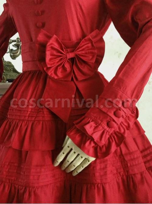 Palace Style Retro Lace Long Sleeve Wine Red Gothic Lolita Dress coscarnival