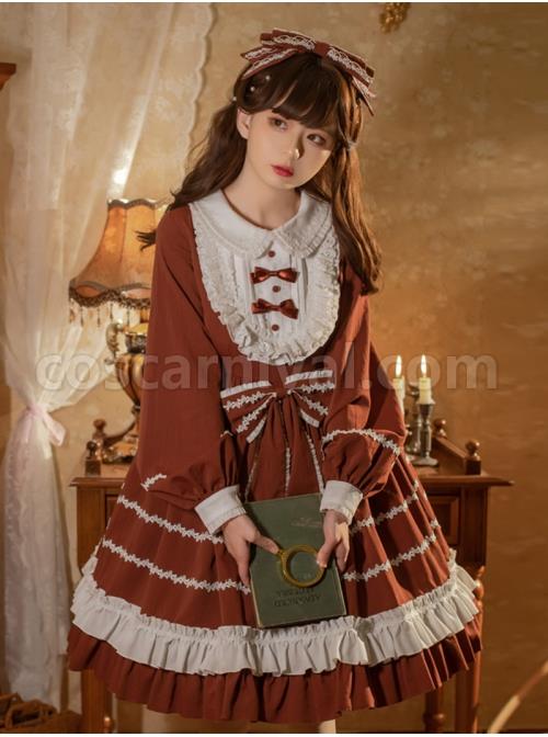 Pastoral-Rabbit-Series-OP-Pleated-Ruffle-Doll-Collar-Big-Bowknot-Hem-Pleats-Classic-Lolita-Long-Sleeve-Dress-coscarnival-2414