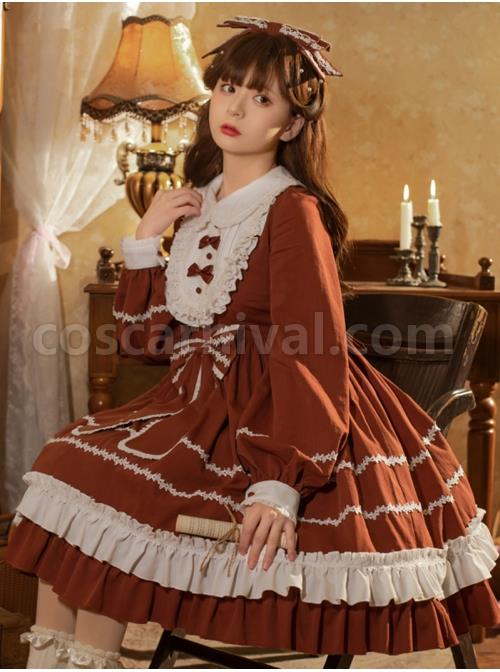 Pastoral-Rabbit-Series-OP-Pleated-Ruffle-Doll-Collar-Big-Bowknot-Hem-Pleats-Classic-Lolita-Long-Sleeve-Dress-coscarnival-2424