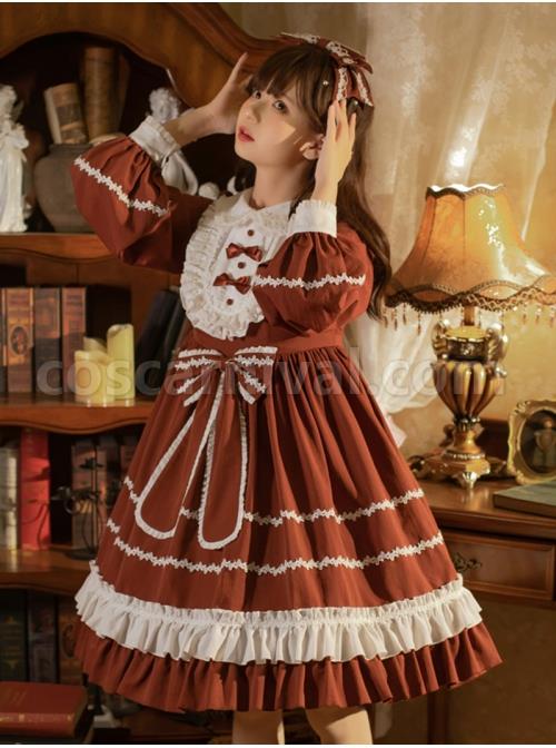 Pastoral-Rabbit-Series-OP-Pleated-Ruffle-Doll-Collar-Big-Bowknot-Hem-Pleats-Classic-Lolita-Long-Sleeve-Dress-coscarnival-2434