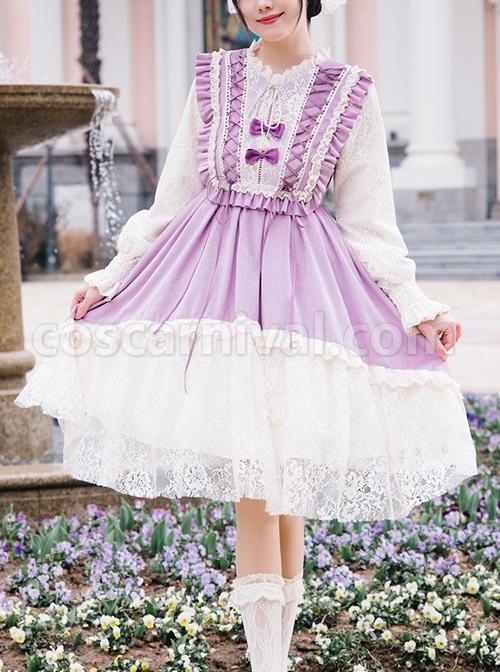 Pastoral-Style-Retro-Elegant-Lace-Velvet-Stitching-Spring-Autumn-Lace-Up-Classic-Lolita-Long-Sleeved-Dress-coscarnival-2389