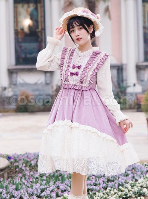 Pastoral-Style-Retro-Elegant-Lace-Velvet-Stitching-Spring-Autumn-Lace-Up-Classic-Lolita-Long-Sleeved-Dress-coscarnival-2403