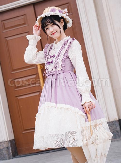 Pastoral-Style-Retro-Elegant-Lace-Velvet-Stitching-Spring-Autumn-Lace-Up-Classic-Lolita-Long-Sleeved-Dress-coscarnival-2413