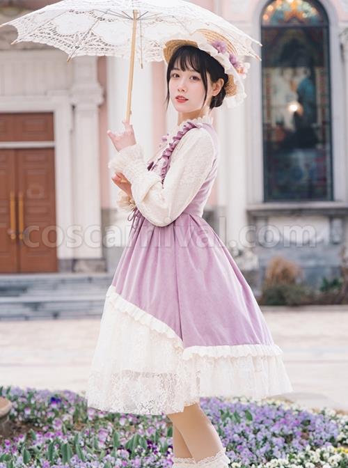 Pastoral-Style-Retro-Elegant-Lace-Velvet-Stitching-Spring-Autumn-Lace-Up-Classic-Lolita-Long-Sleeved-Dress-coscarnival-2437