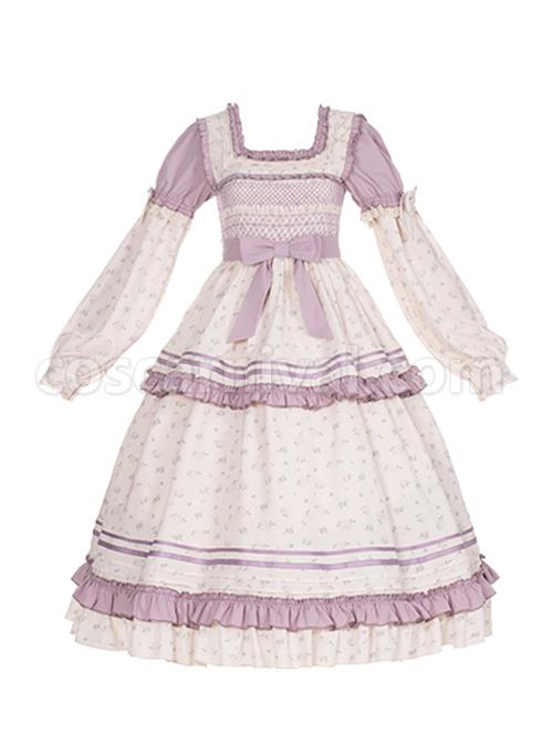 Pastoral-Style-Square-Neck-Floral-Bow-Knot-Decoration-Detachable-Sleeves-Classic-Lolita-Long-Short-Sleeve-Dress-coscarnival-2385