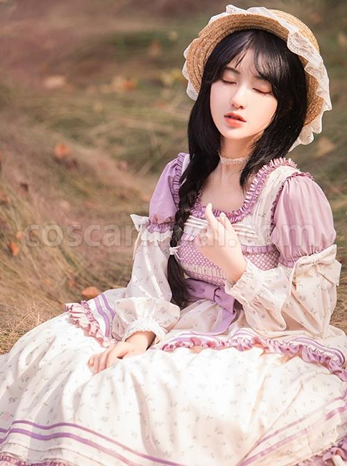 Pastoral-Style-Square-Neck-Floral-Bow-Knot-Decoration-Detachable-Sleeves-Classic-Lolita-Long-Short-Sleeve-Dress-coscarnival-2402