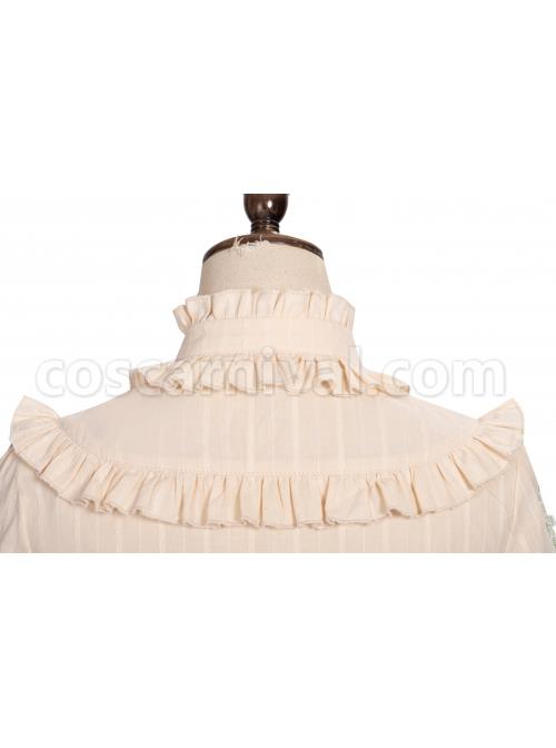 Pastoral Style Stand Collar Light Green Lace Up Apricot Classic Lolita Long Sleeve Shirt coscarnival