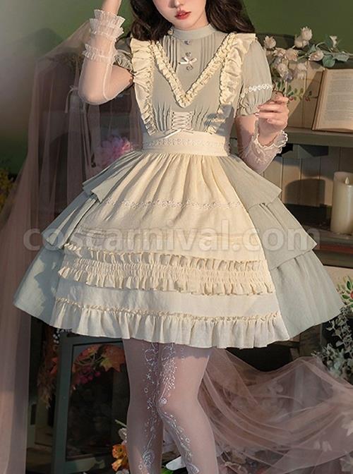 Pastoral-Style-Stand-Collar-Puff-Sleeve-Stitching-Wave-Dot-Mesh-Fake-Two-Piece-Design-Classic-Lolita-Long-Sleeved-Dress-coscarnival-2377