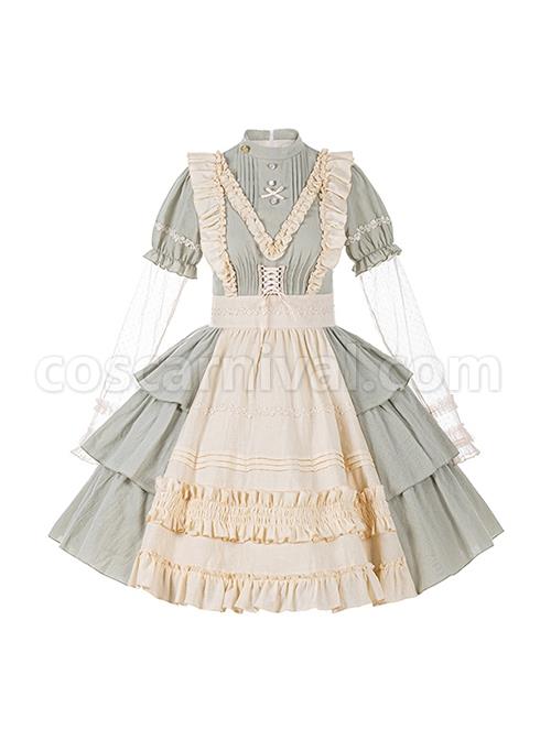 Pastoral-Style-Stand-Collar-Puff-Sleeve-Stitching-Wave-Dot-Mesh-Fake-Two-Piece-Design-Classic-Lolita-Long-Sleeved-Dress-coscarnival-2381