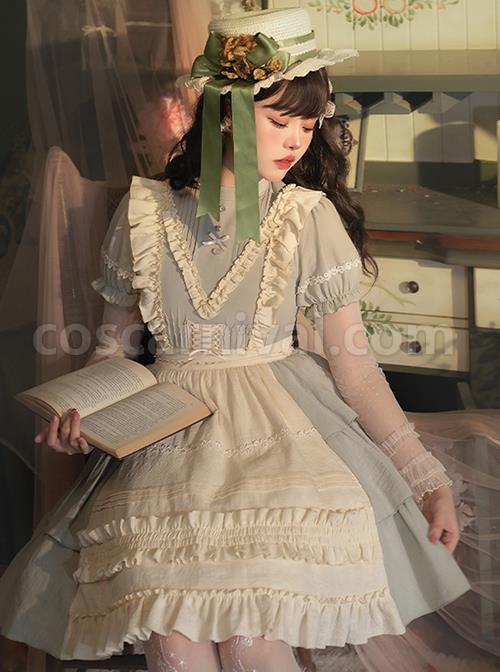 Pastoral-Style-Stand-Collar-Puff-Sleeve-Stitching-Wave-Dot-Mesh-Fake-Two-Piece-Design-Classic-Lolita-Long-Sleeved-Dress-coscarnival-2407