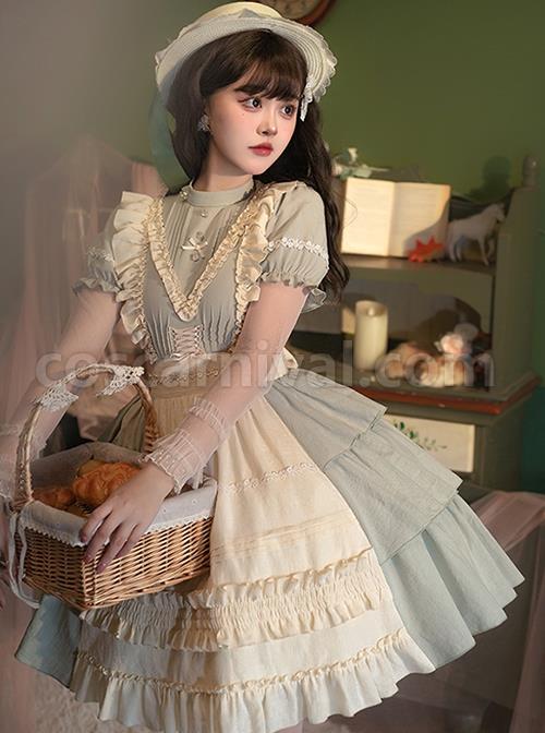 Pastoral-Style-Stand-Collar-Puff-Sleeve-Stitching-Wave-Dot-Mesh-Fake-Two-Piece-Design-Classic-Lolita-Long-Sleeved-Dress-coscarnival-2417
