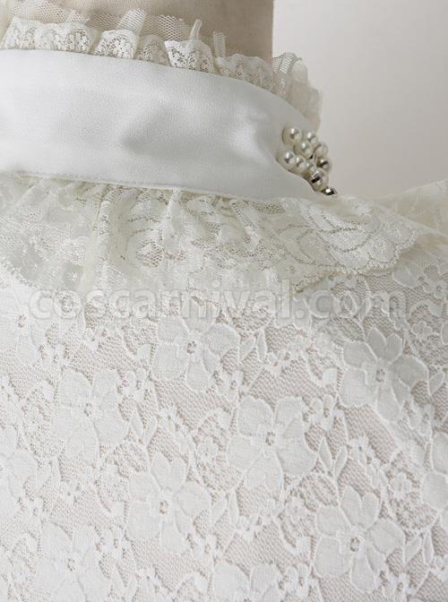 Pearl Small High Collar Lace Lolita Long Sleeve Shirt coscarnival