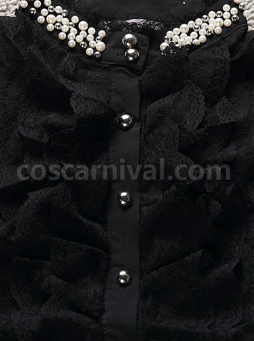 Pearl Small High Collar Lace Lolita Long Sleeve Shirt coscarnival