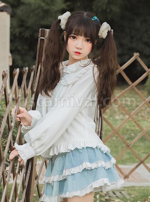 Phalaenopsis Series Ruffled Doll Collar Classic Lolita Long Sleeve Fleece White Shirt coscarnival
